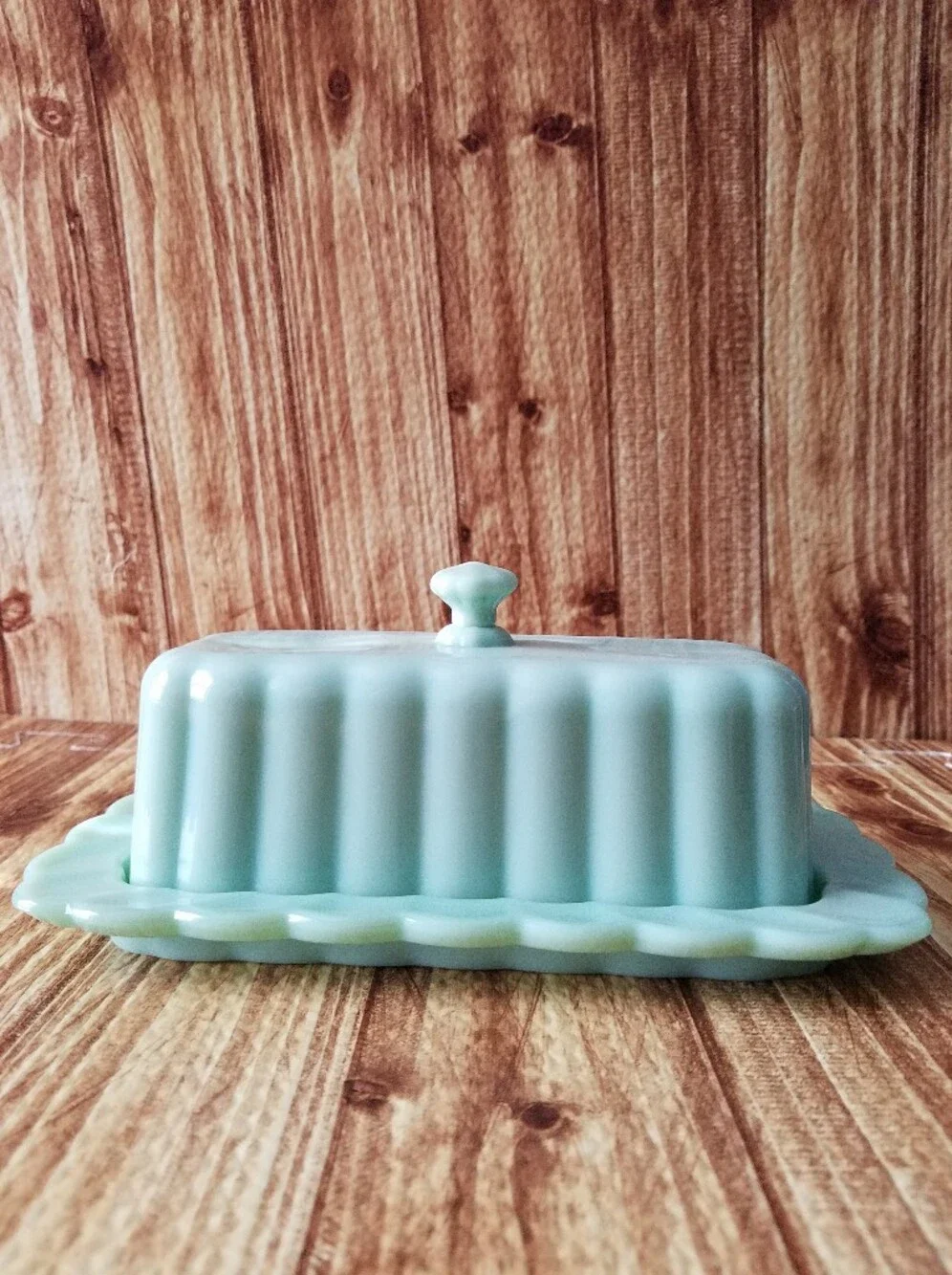 Pioneer Woman Timeless Beauty Jade Green Glass Butter Dish and Creamer Set